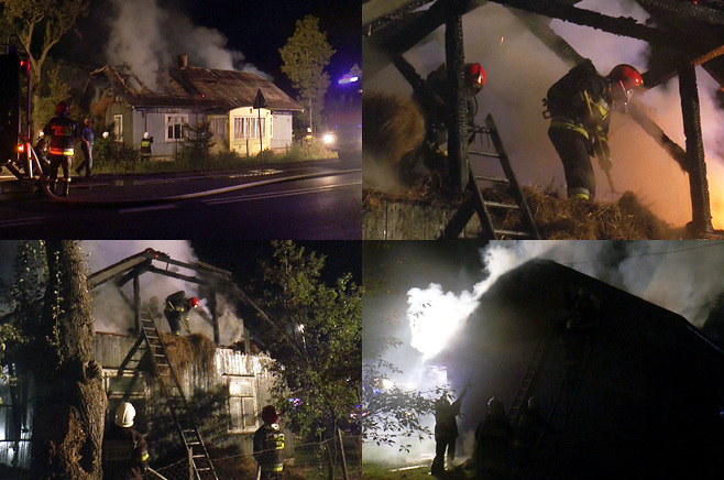 Pożar domu drewnianego w Humniskach. Ogień gasiło osiem zastępów straży [FILM HD]
