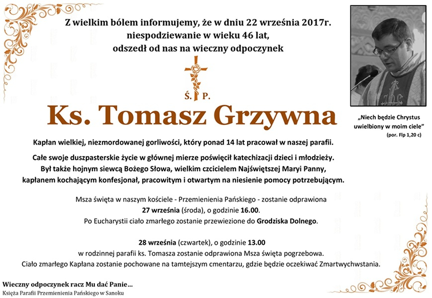 Zmarł ks. Tomasz Grzywna