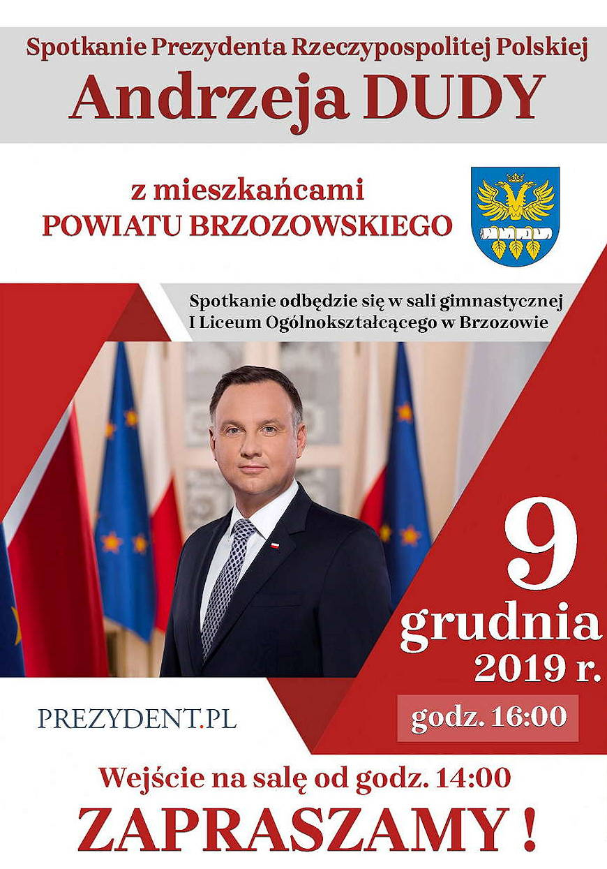 Prezydent RP Andrzej Duda spotka się z mieszkańcami Powiatu Brzozowskiego