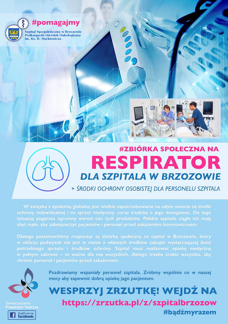 Zbiórka społeczna na respirator dla szpitala w Brzozowie + środki ochrony osobistej dla personelu szpitala