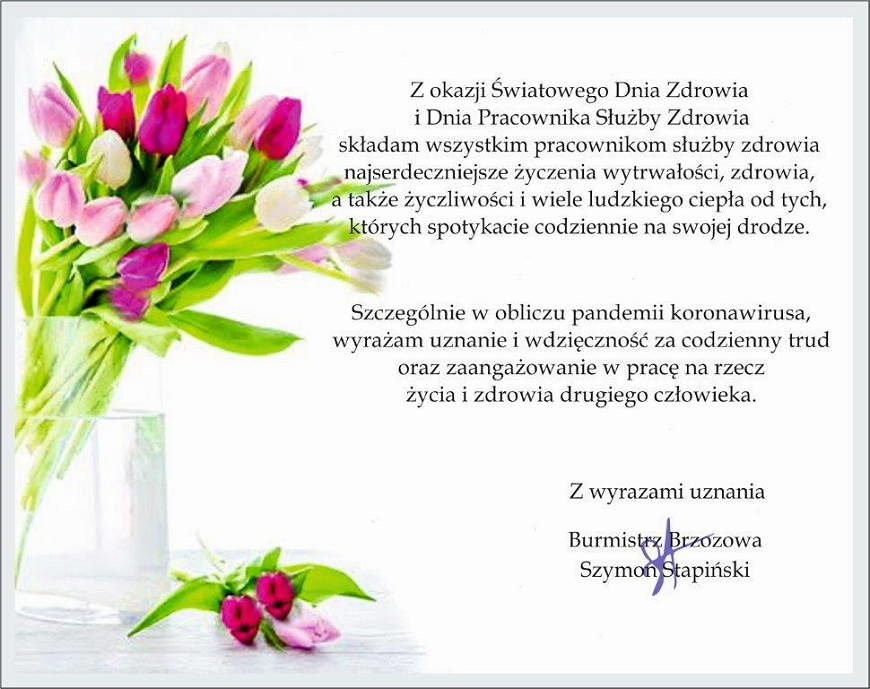 Życzenia Burmistrza Brzozowa z okazji Światowego Dnia Zdrowia i Dnia Pracownika Służby Zdrowia