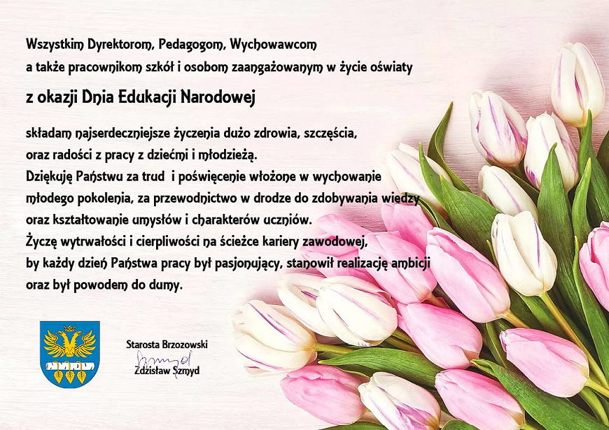 Życzenia Starosty Brzozowskiego z okazji Dnia Edukacji Narodowej