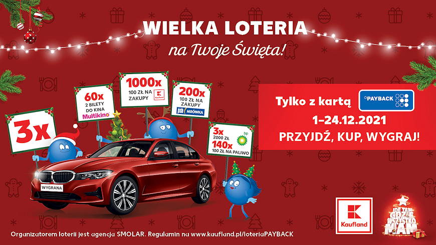Trzy samochody i prawie półtora tysiąca innych nagród do wygrania w świątecznej loterii Kaufland i PAYBACK