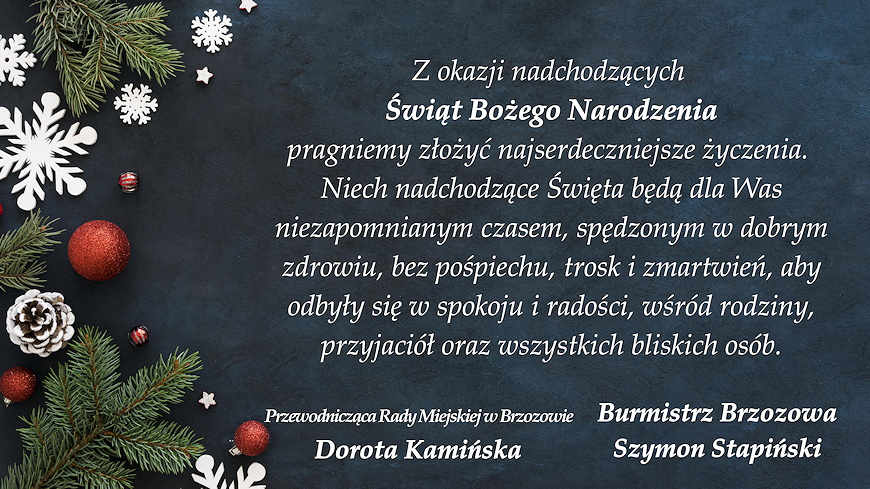 Życzenia świąteczne od Burmistrza Brzozowa Szymona Stapińskiego i Doroty Kamińskiej
