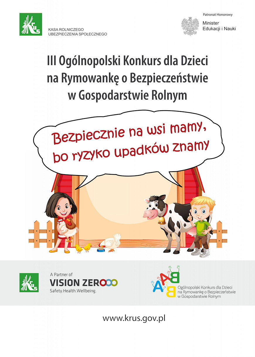 KRUS ogłasza III Ogólnopolski Konkurs dla Dzieci na Rymowankę o Bezpieczeństwie w Gospodarstwie Rolnym