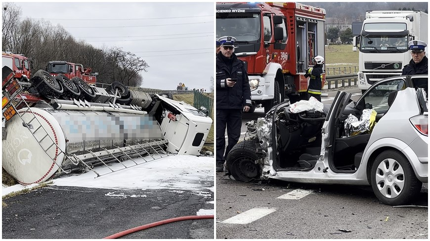 Wypadek w Iskrzyni. Opel zderzył się z cysterną [FILM]