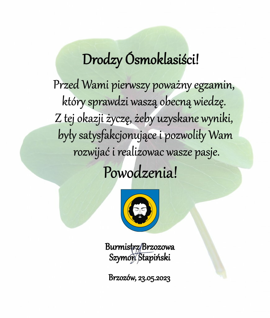 Życzenia Burmistrza Brzozowa dla Ósmoklasistów