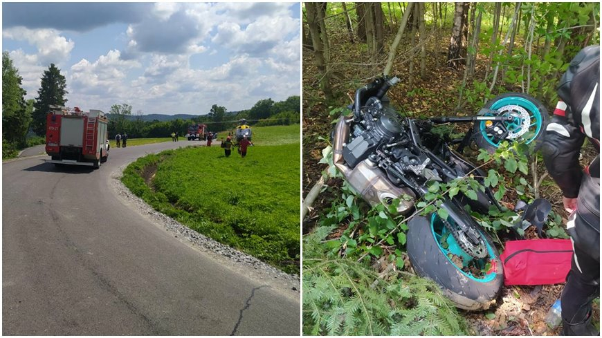 Tragiczny wypadek na serpentynach w Izdebkach. Nie żyje 33-letni motocyklista [ZDJĘCIA]