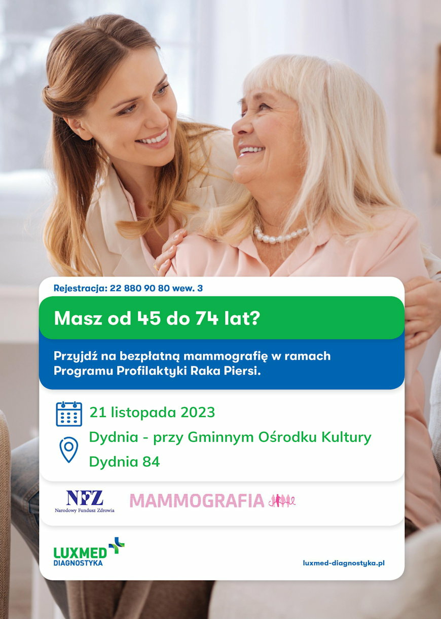 Gmina Dydnia: Zaproszenie na bezpłatne badanie mammograficzne